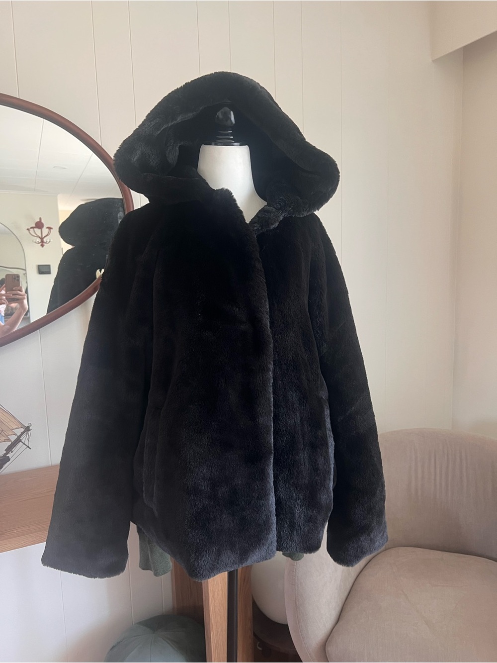 Zara Black Faux Fur Hooded Teddy Jacket